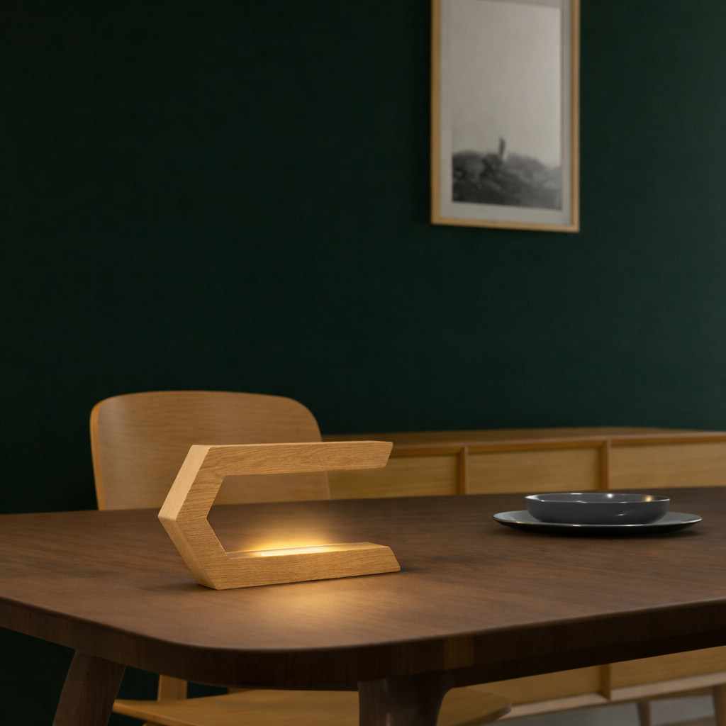 Handcrafted Oak Rotatable C-Shaped Wooden LED Lamp