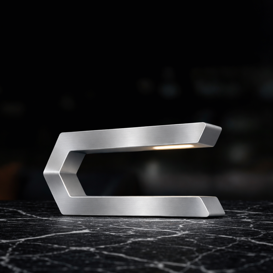 Silver Finish Handcrafted Oak Rotatable C-Shaped Wooden LED Lamp