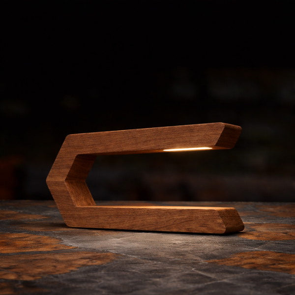 Walnut Rotatable C-Shaped LED Lamp – Minimalist Wooden Light