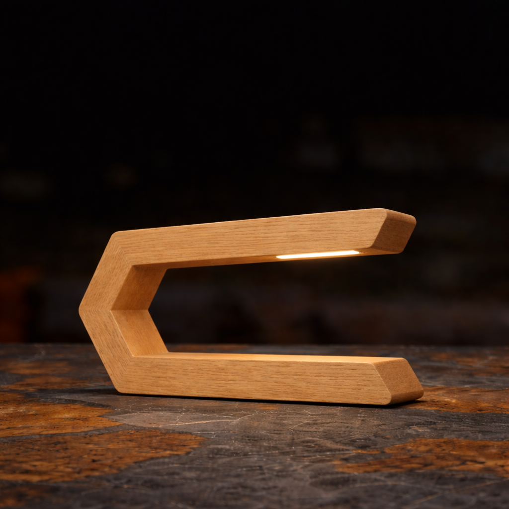 Handcrafted Oak Rotatable C-Shaped Wooden LED Lamp
