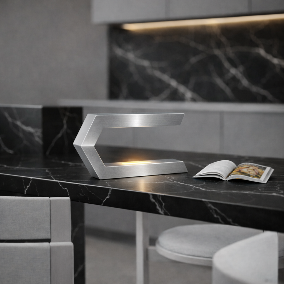 Silver Finish Handcrafted Oak Rotatable C-Shaped Wooden LED Lamp