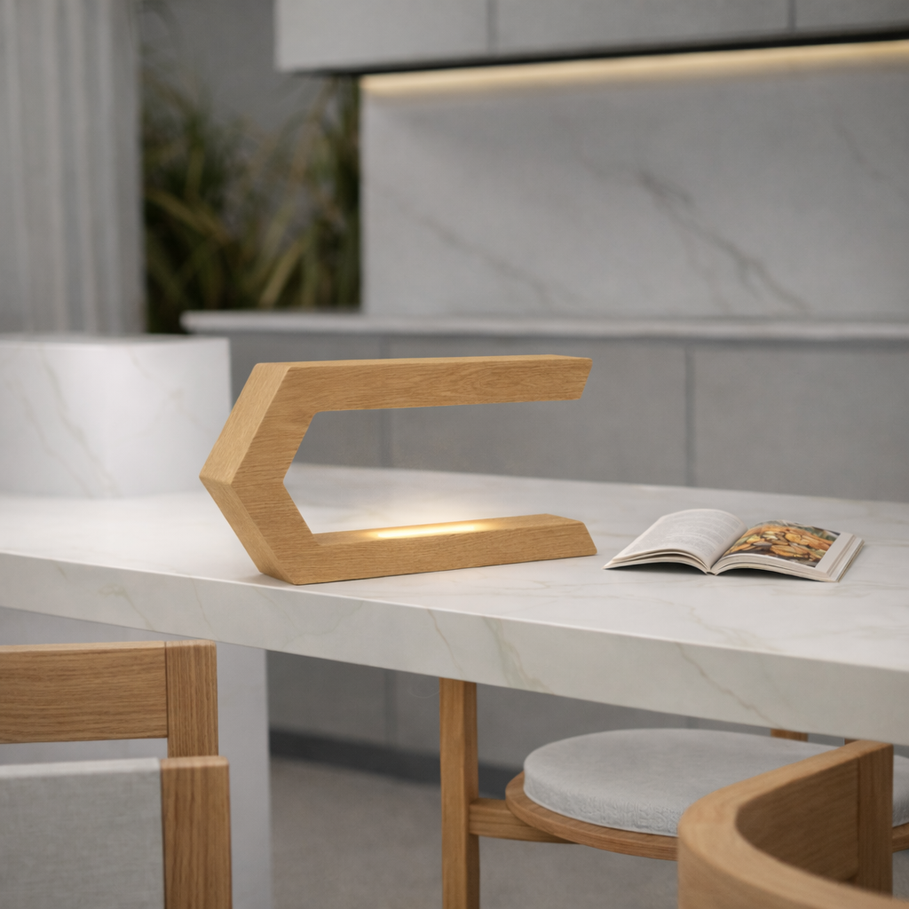 Handcrafted Oak Rotatable C-Shaped Wooden LED Lamp