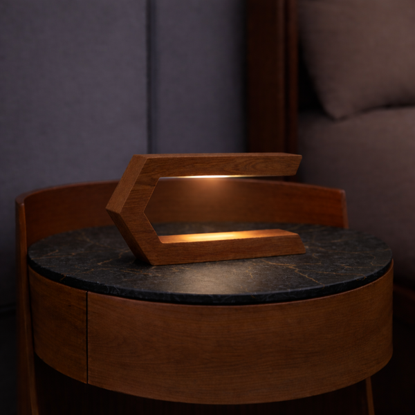 Walnut Rotatable C-Shaped LED Lamp – Minimalist Wooden Light