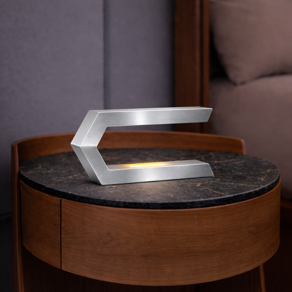 Silver Finish Handcrafted Oak Rotatable C-Shaped Wooden LED Lamp