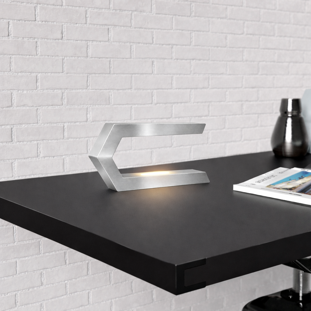 Silver Finish Handcrafted Oak Rotatable C-Shaped Wooden LED Lamp