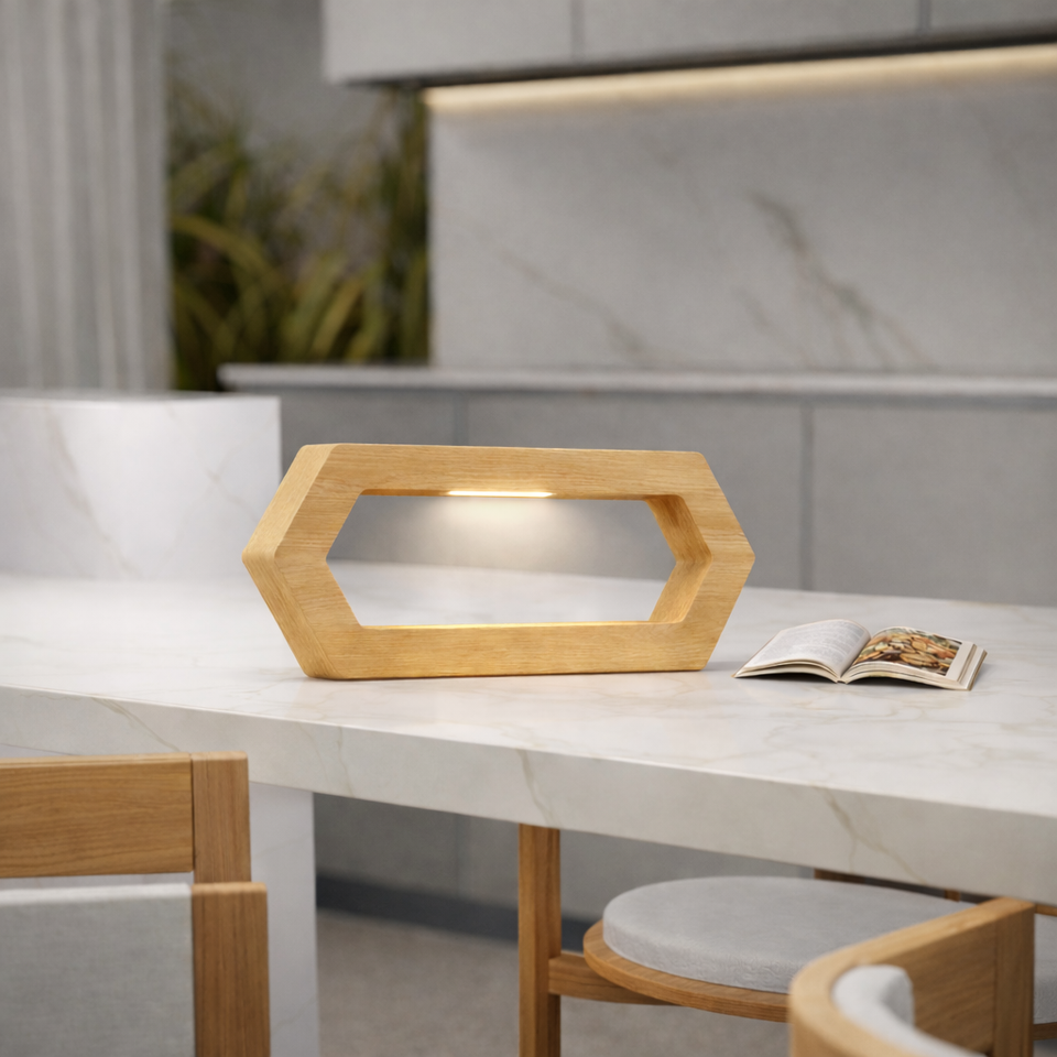 Handcrafted Oak Rotatable Hexagon LED Lamp