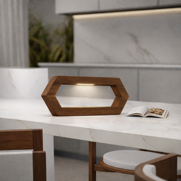Handcrafted Walnut Rotatable Hexagon Wooden LED Lamp
