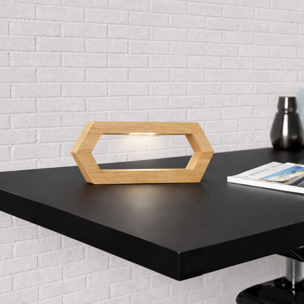 Handcrafted Oak Rotatable Hexagon LED Lamp