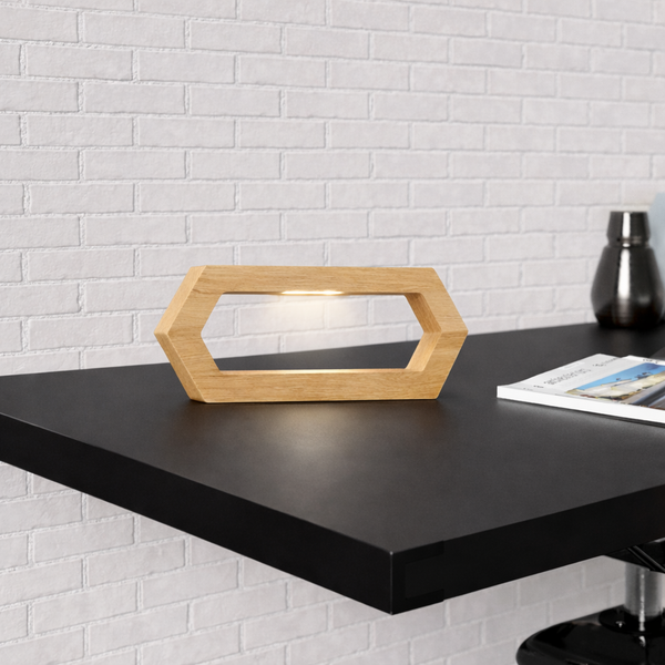 Handcrafted Oak Rotatable Hexagon LED Lamp