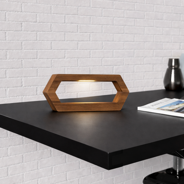 Handcrafted Walnut Rotatable Hexagon Wooden LED Lamp