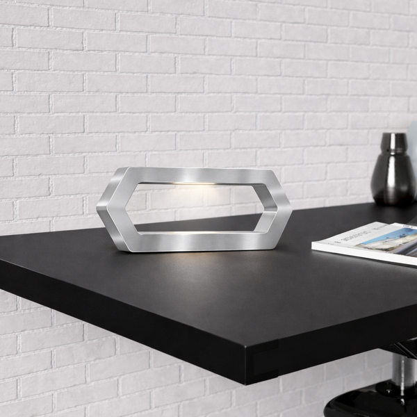 Silver Finish Handcrafted Oak Rotatable Hexagon LED Lamp