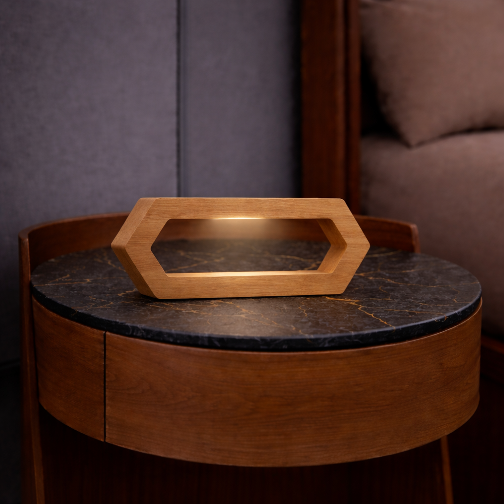 Handcrafted Oak Rotatable Hexagon LED Lamp