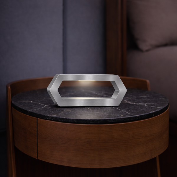 Silver Finish Handcrafted Oak Rotatable Hexagon LED Lamp