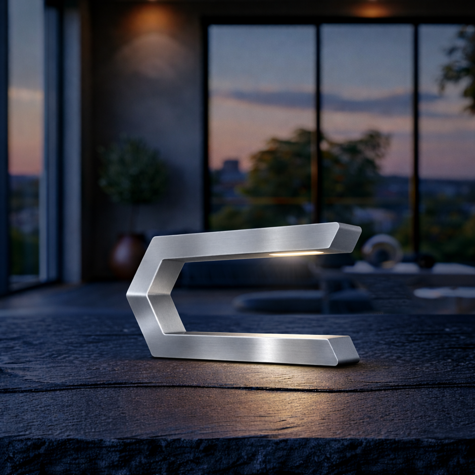 Silver Finish Handcrafted Oak Rotatable C-Shaped Wooden LED Lamp