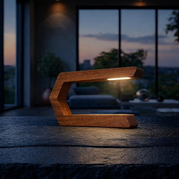Walnut Rotatable C-Shaped LED Lamp – Minimalist Wooden Light