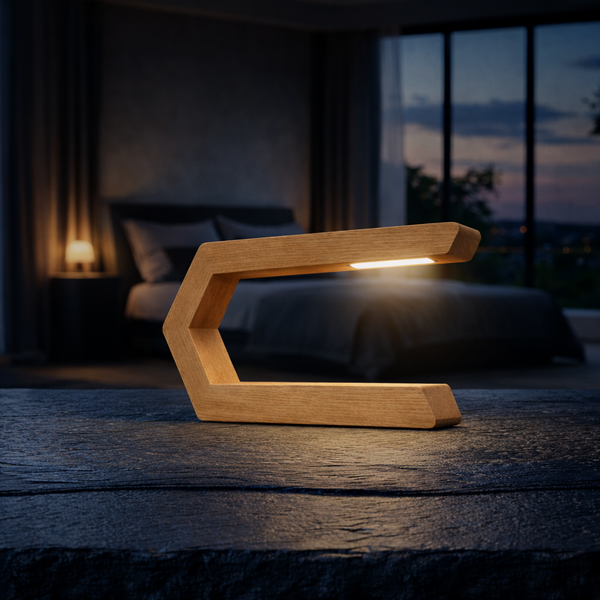 Handcrafted Oak Rotatable C-Shaped Wooden LED Lamp