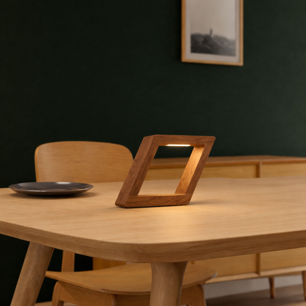 Handcrafted Walnut Rotatable Square Wooden LED Lamp