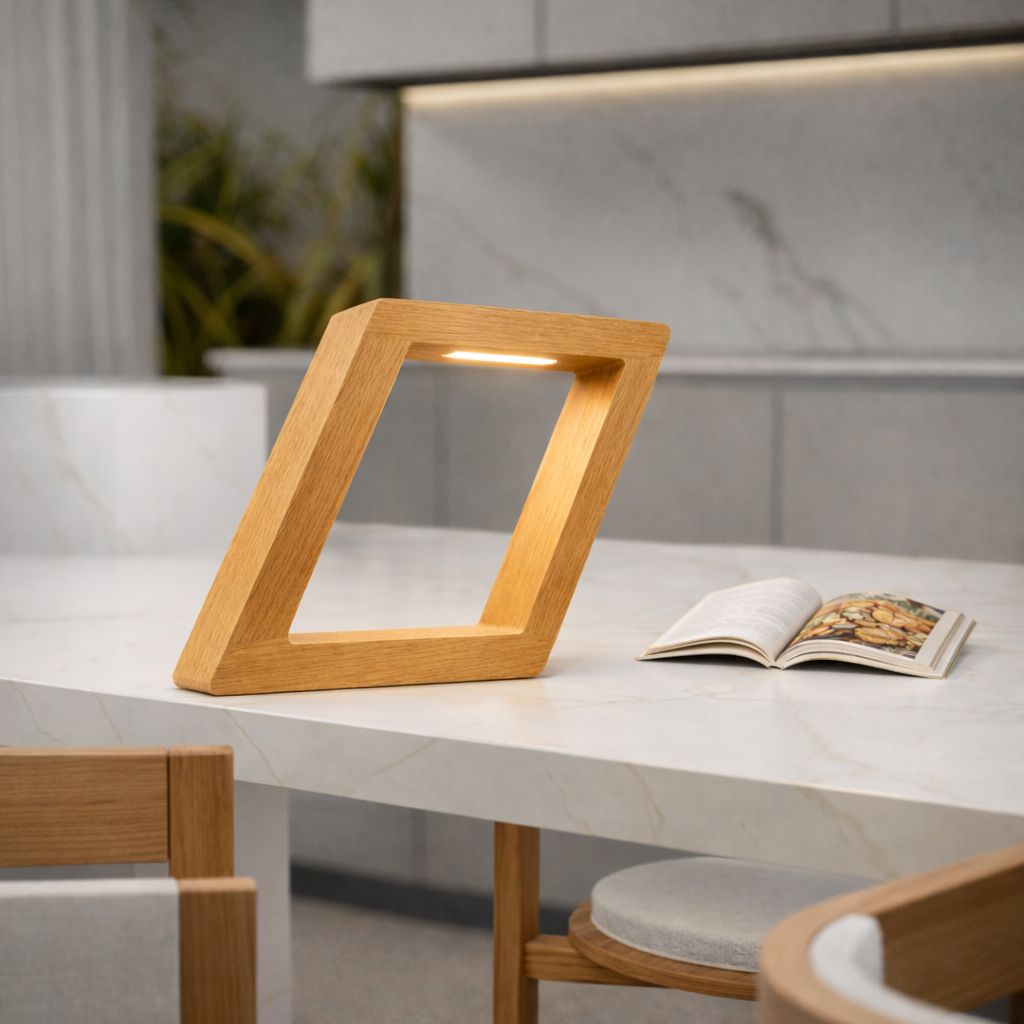 Handcrafted Oak Rotatable Square Wooden LED Desk Lamp