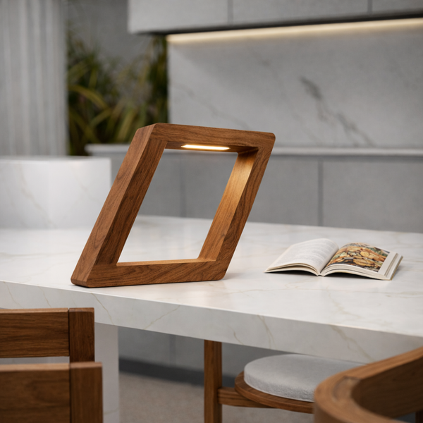 Handcrafted Walnut Rotatable Square Wooden LED Lamp