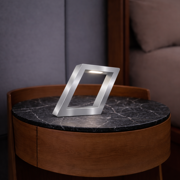 Silver Finish Handcrafted Oak Rotatable Square Wooden Lamp