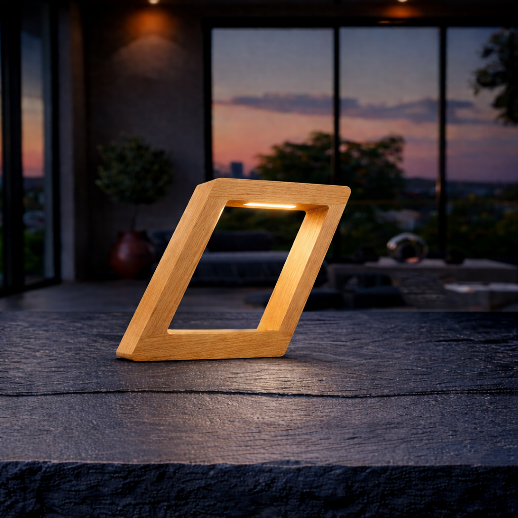 Handcrafted Oak Rotatable Square Wooden LED Desk Lamp