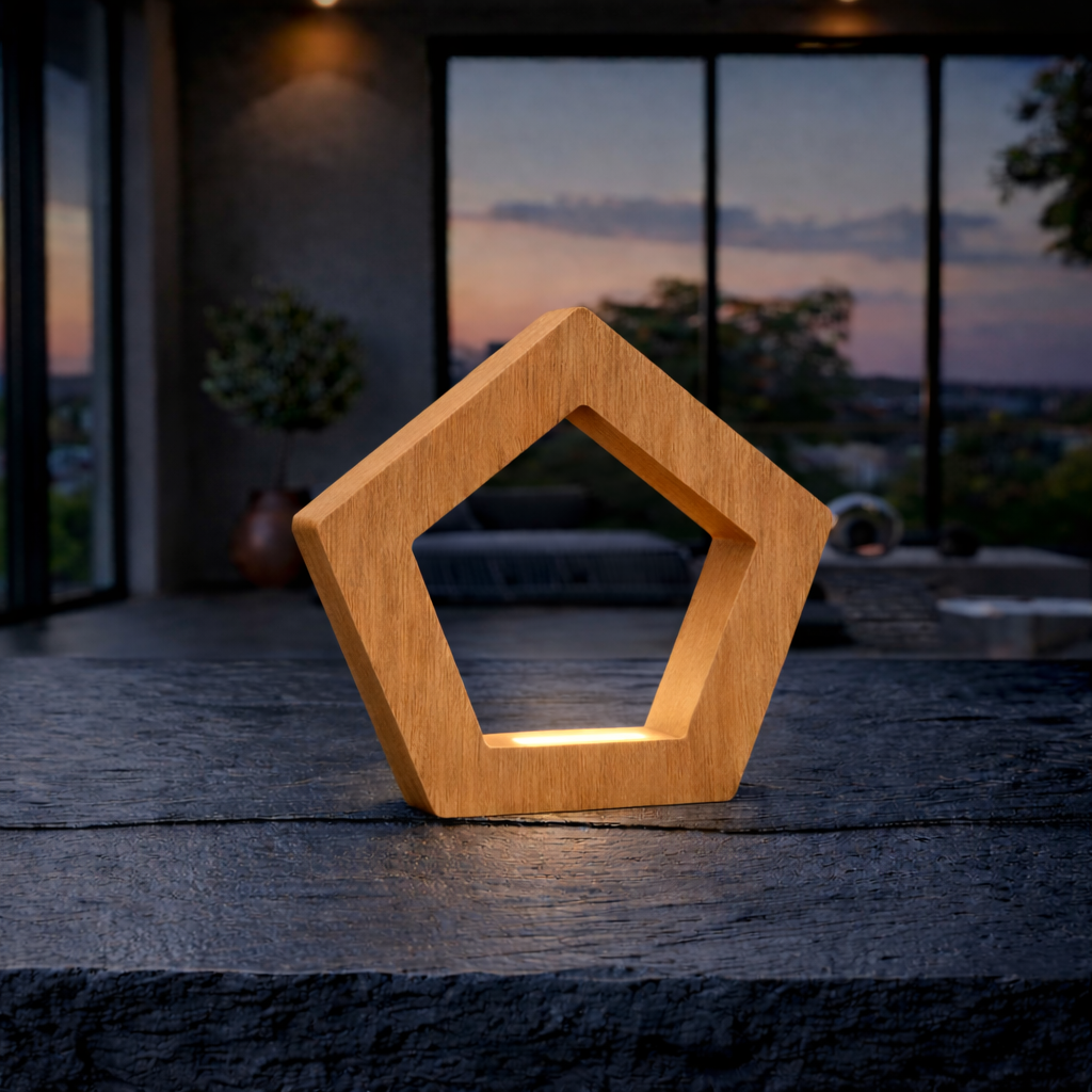 Handcrafted Oak Pentagon Wooden LED Lamp