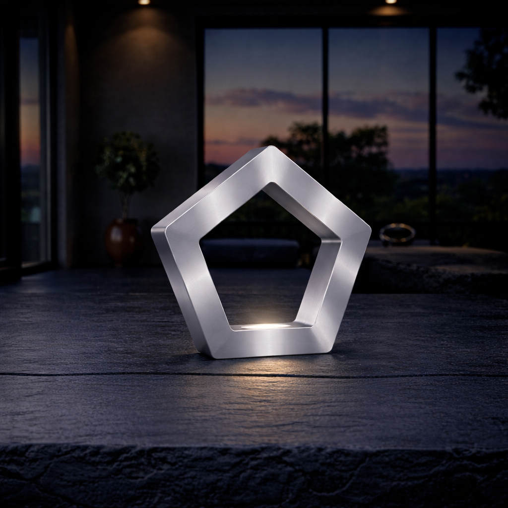 Silver Finish Handcrafted Oak Pentagon Wooden LED Lamp