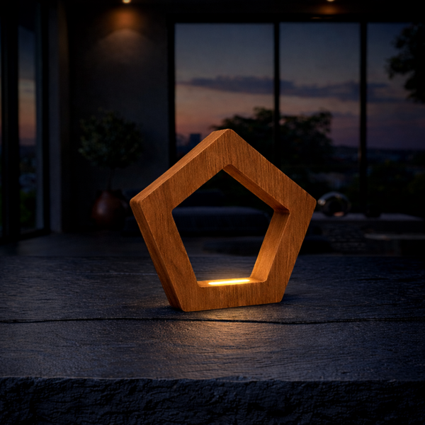 Handcrafted Walnut Pentagon Wooden LED Lamp