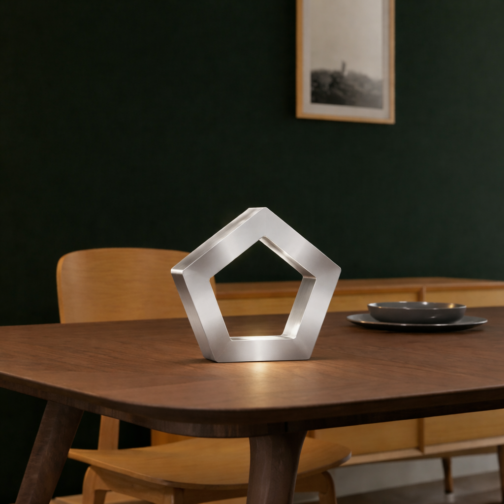 Silver Finish Handcrafted Oak Pentagon Wooden LED Lamp