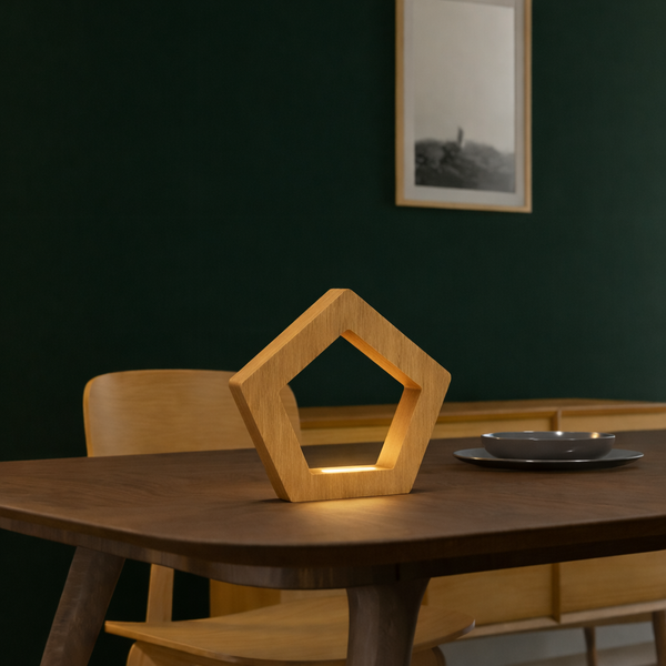 Handcrafted Oak Pentagon Wooden LED Lamp