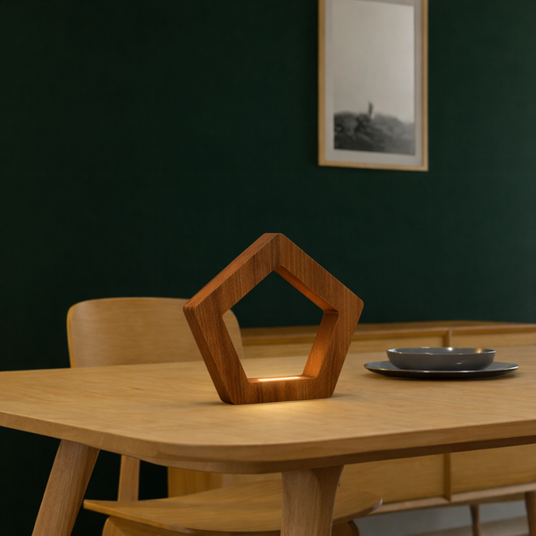 Handcrafted Walnut Pentagon Wooden LED Lamp