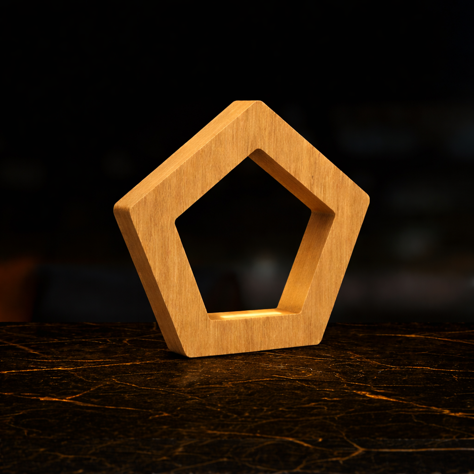 Handcrafted Oak Pentagon Wooden LED Lamp