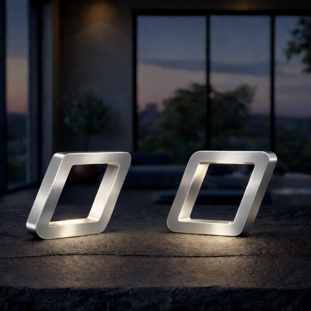 Silver Finish Handcrafted Oak Rotatable Square Wooden Lamp