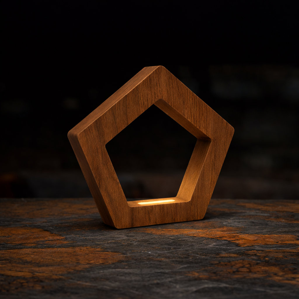 Handcrafted Walnut Pentagon Wooden LED Lamp