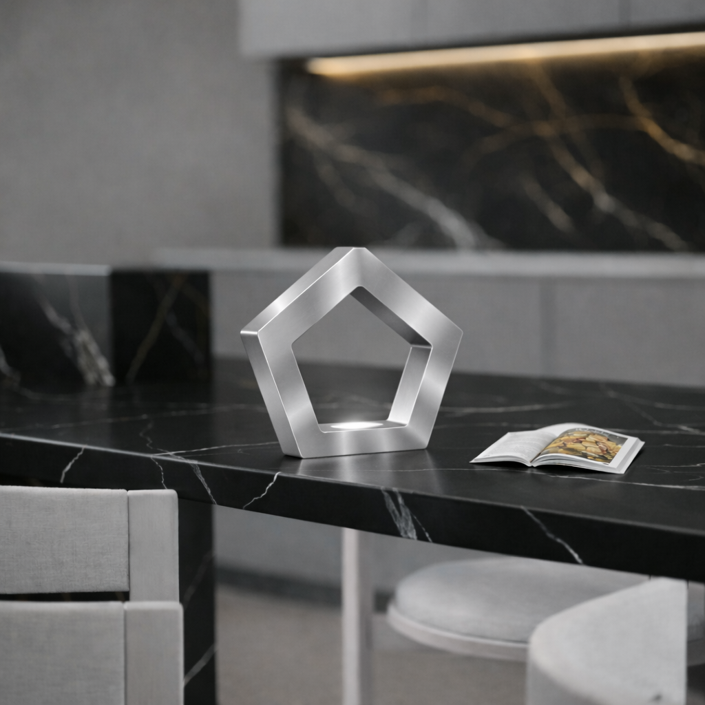 Silver Finish Handcrafted Oak Pentagon Wooden LED Lamp