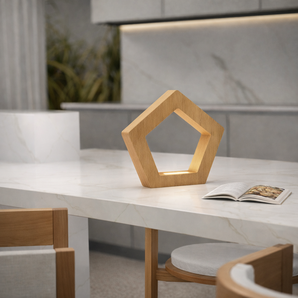 Handcrafted Oak Pentagon Wooden LED Lamp