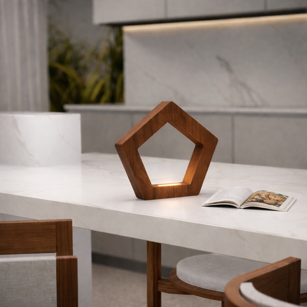 Handcrafted Walnut Pentagon Wooden LED Lamp
