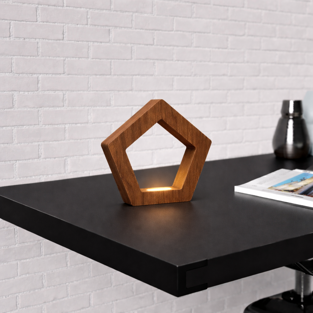 Handcrafted Walnut Pentagon Wooden LED Lamp