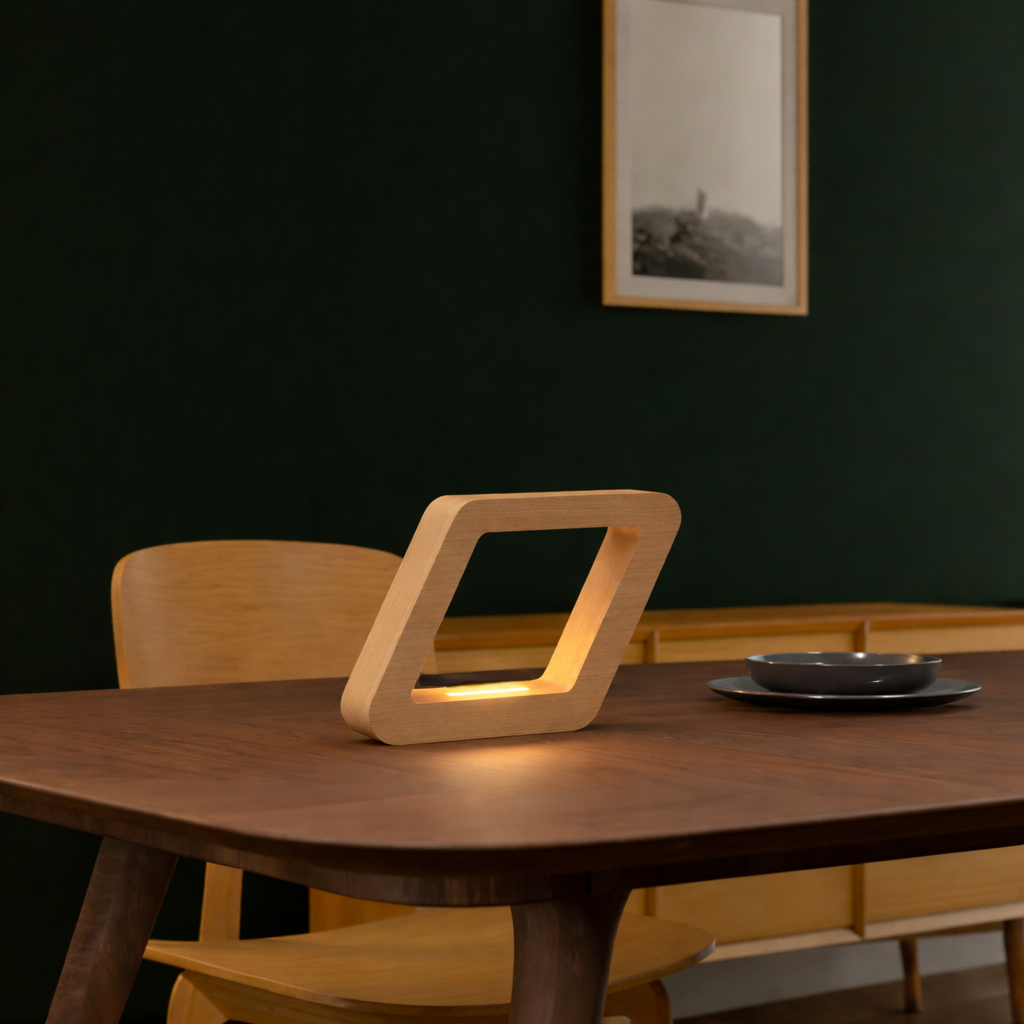 Handcrafted Oak Rotatable Square Wooden LED Lamp