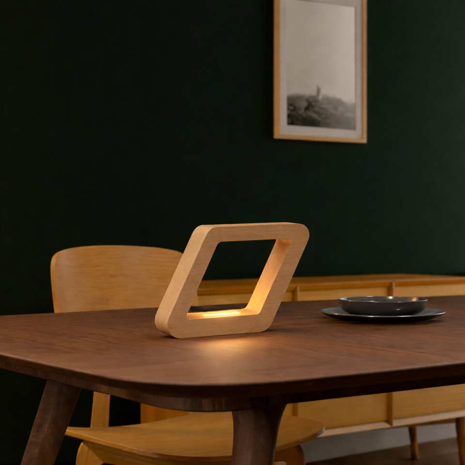 Handcrafted Oak Rotatable Square Wooden LED Lamp