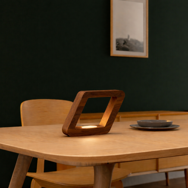 Handcrafted Walnut Rotatable Square Wooden LED Lamp