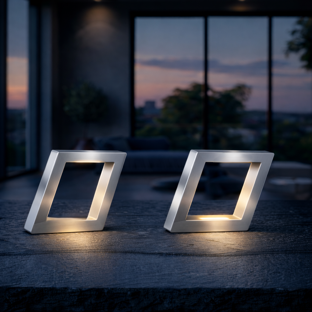 Silver Finish Handcrafted Oak Rotatable Square Wooden Lamp