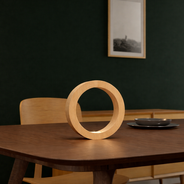 Handcrafted Wooden Oak Rotatable Circle Lamp