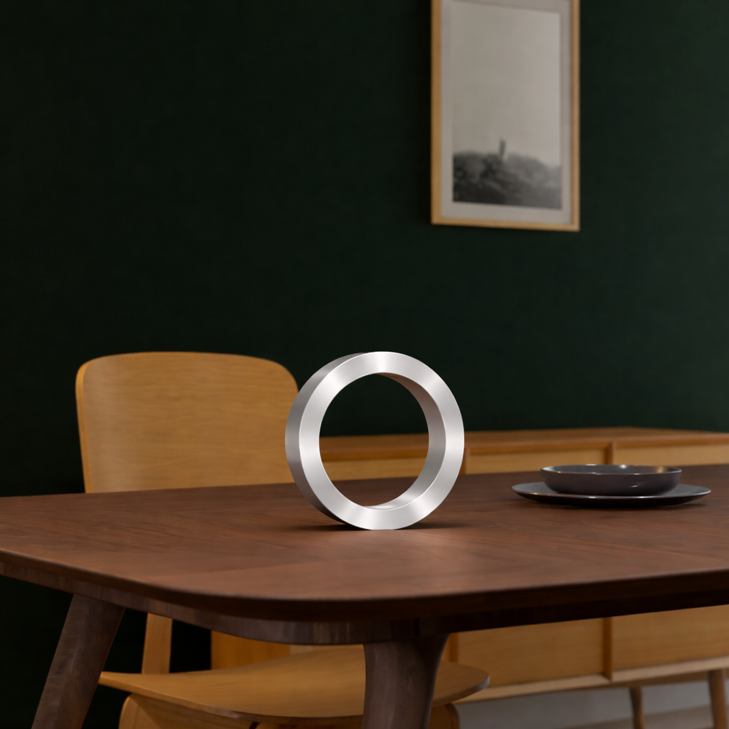 Silver Finish Handcrafted Wooden Oak Rotatable Circle Lamp