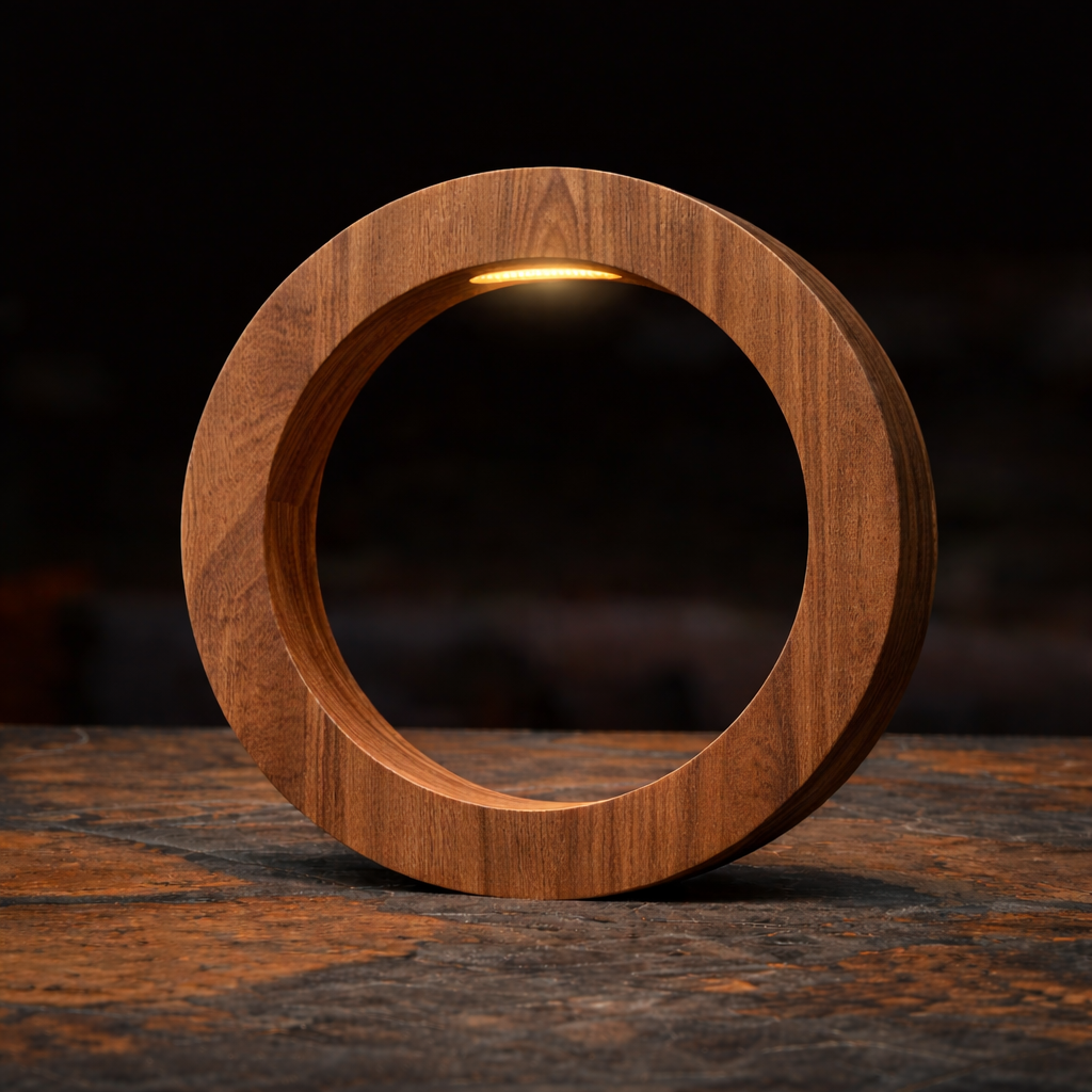 Handcrafted Walnut Rotatable Circle LED Wooden Desk Lamp