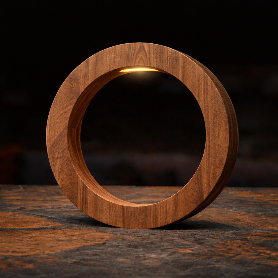 Handcrafted Walnut Rotatable Circle LED Wooden Desk Lamp