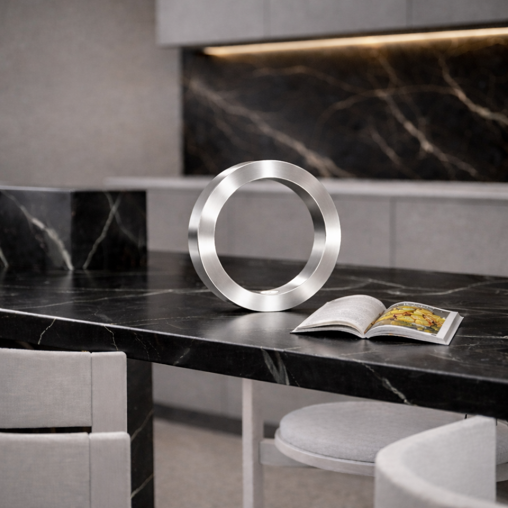 Silver Finish Handcrafted Wooden Oak Rotatable Circle Lamp