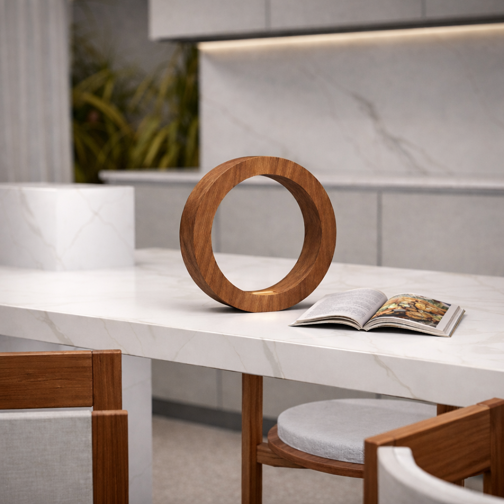 Handcrafted Walnut Rotatable Circle LED Wooden Desk Lamp