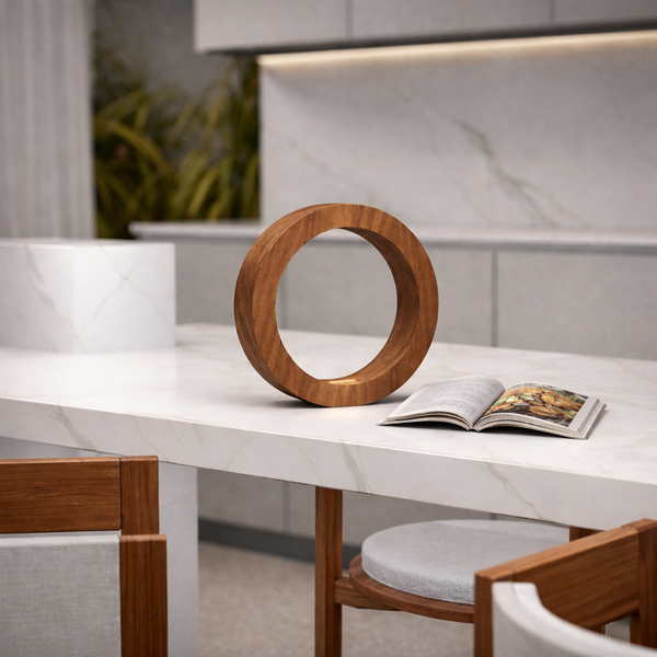 Handcrafted Walnut Rotatable Circle LED Wooden Desk Lamp