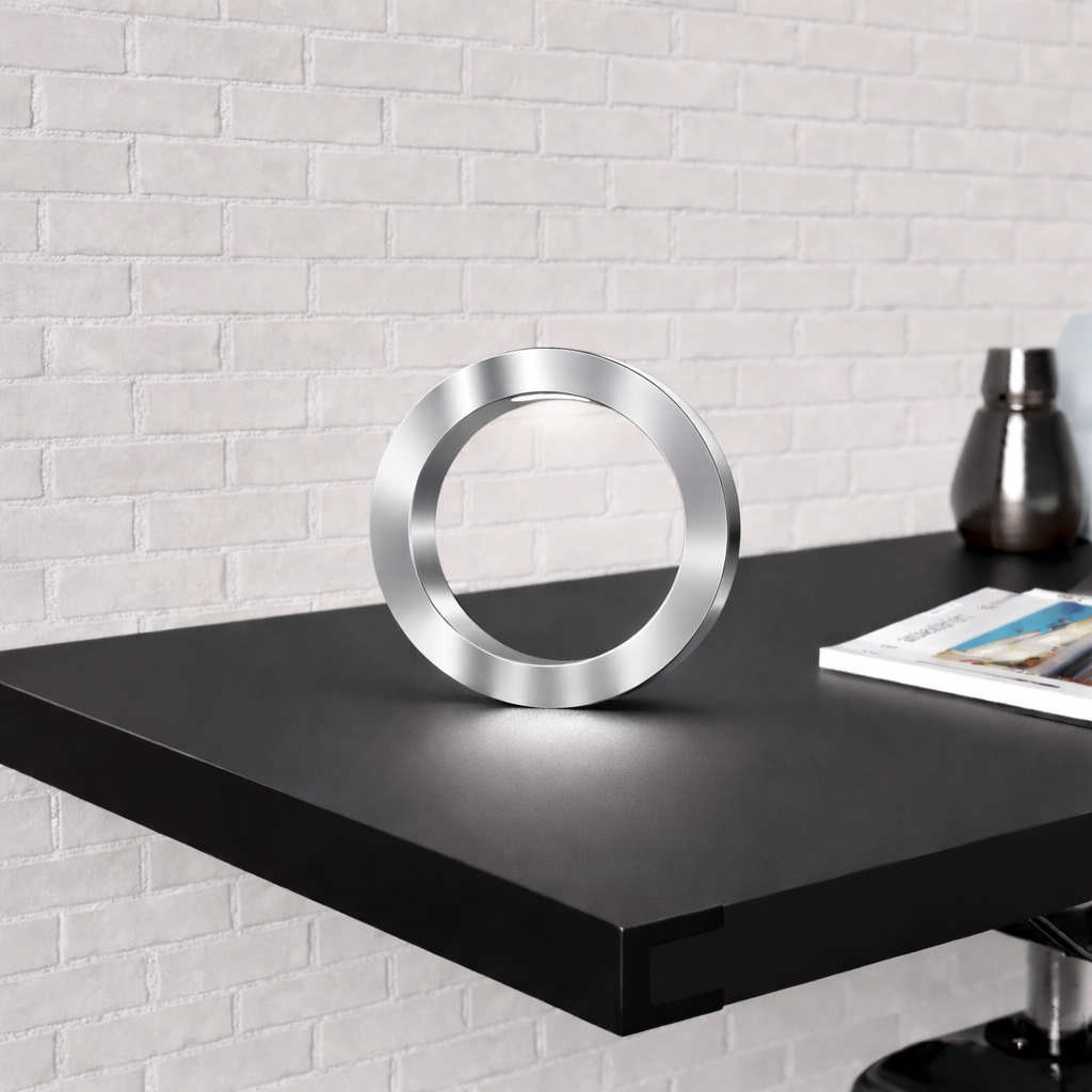 Silver Finish Handcrafted Wooden Oak Rotatable Circle Lamp